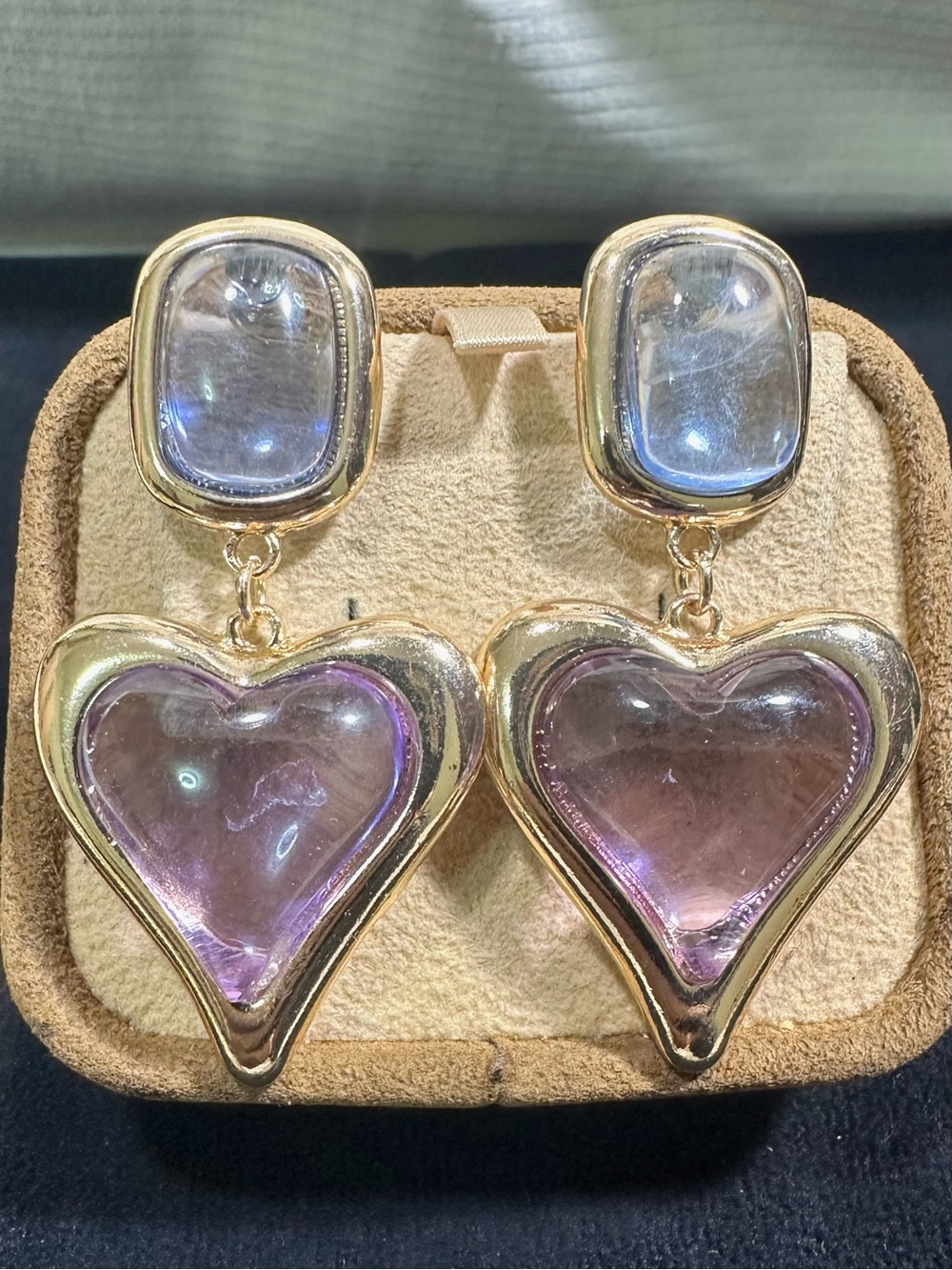 Blue & Purple Transparent Heart Dangle Earrings